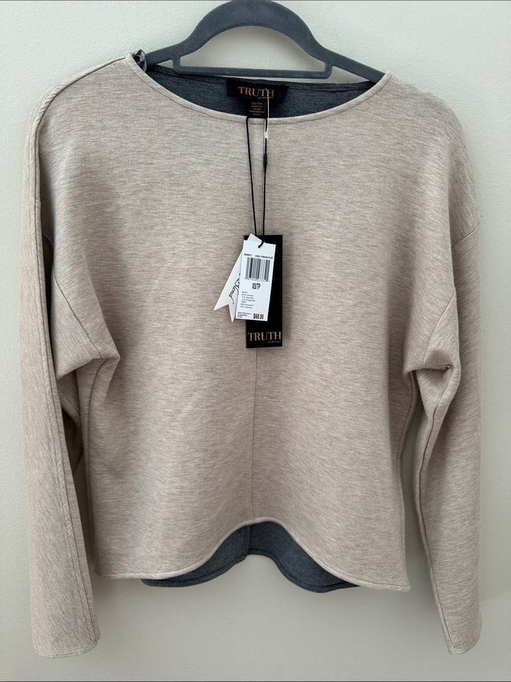 Truth by Republic Oatmeal Heather Viscose Popover Tunic Cut Top